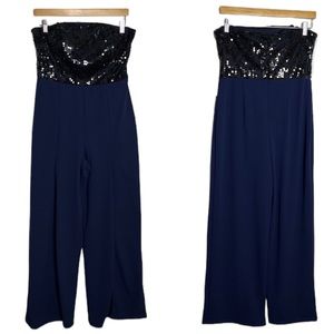 NWT Bebe Navy Blue Wide Leg Jumpsuit Sz 10